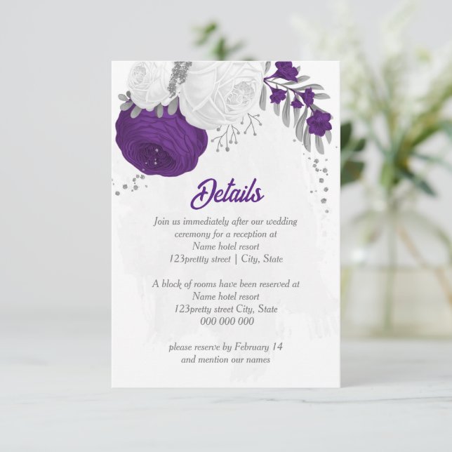lila vita blommor silver botaniska detaljer tilläggskort (Stående Fram)