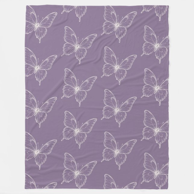Lila Vita Fjärilar   Fleecefilt (Framsidan)