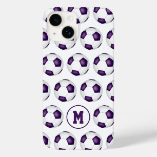 lila vita fotbollar mönster monogrammerade