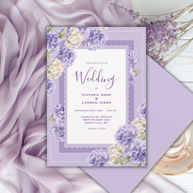Lila Vita Hydrangeor Blommig Bröllopsinbjudan Inbjudningar (Skapare uppladdad)