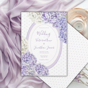 Lila Vita Hydrangeor Polkadot Bröllop Inbjudningar