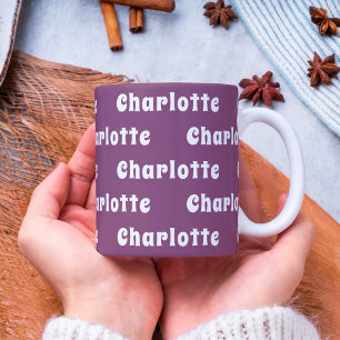 Lila, vita namn mönster kaffemugg