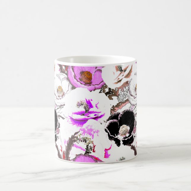 Lila, vita och svarta blommor. kaffemugg (Center)