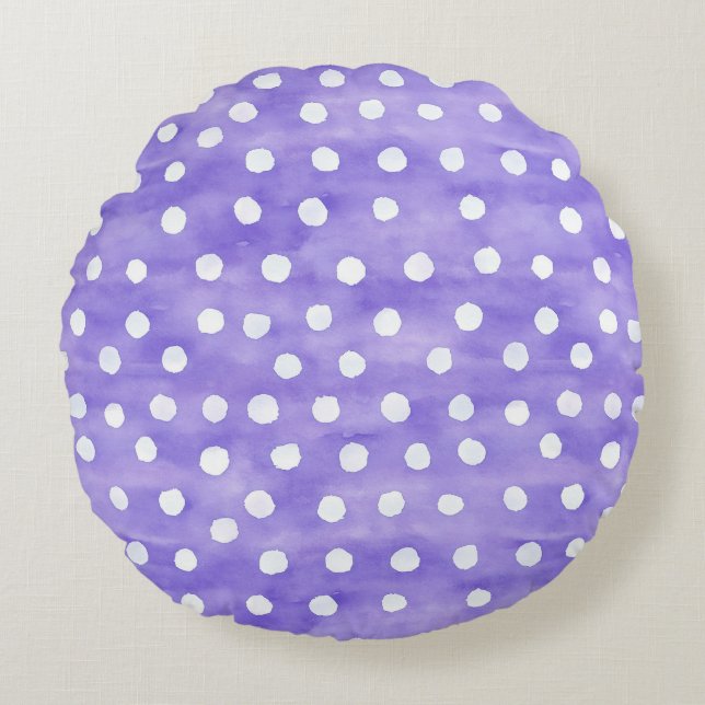 Lila Vita Prickar Rund Kudde (Framsidan)