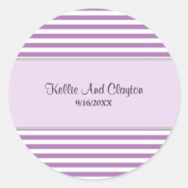 Lila/Vita Ränder Bröllop Klassisk Rund Klistermark Runt Klistermärke