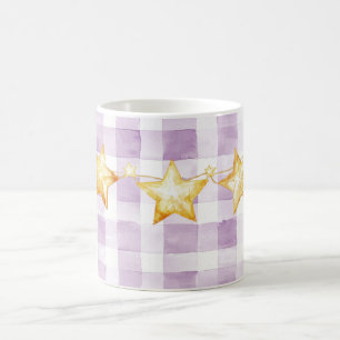 Lila Vita Ränder Guld Stjärnor Baby Shower Kaffemugg