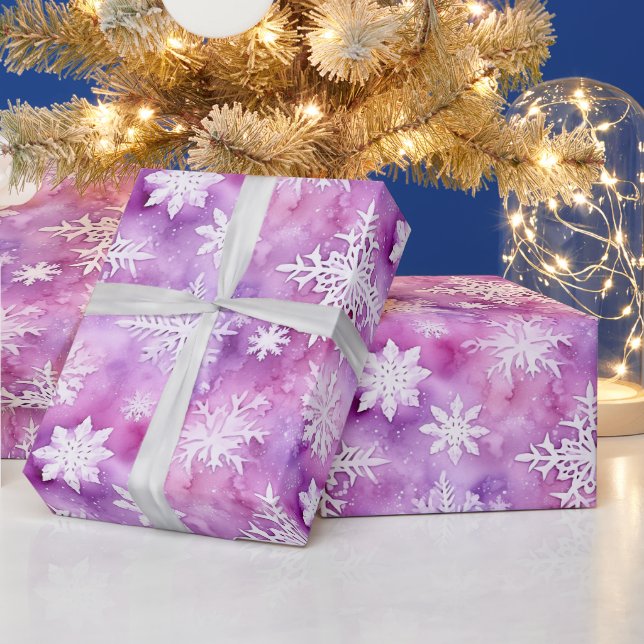 Lila Vita Snöflingor Jul Presentpapper (Helgdagar)