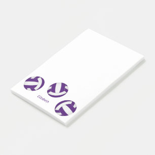 Lila vita volleybollar idrottsman namn post-it block