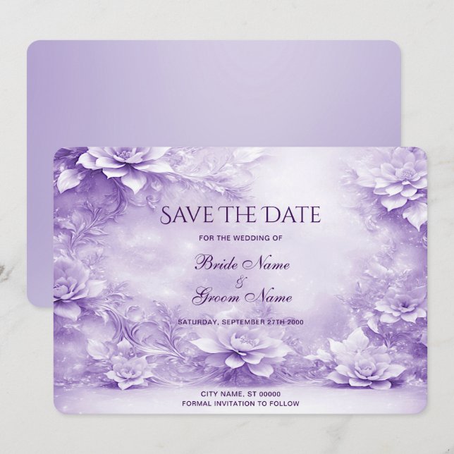 Lila Vitblommor Spara datum Datumet (Fram/baksida)