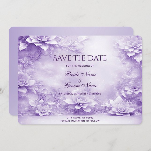 Lila Vitblommor Spara datum Spara Datumet (Fram/baksida)