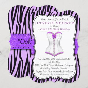 Lila & vitkorset Zebra tryck Lingerie Shower Inbjudningar