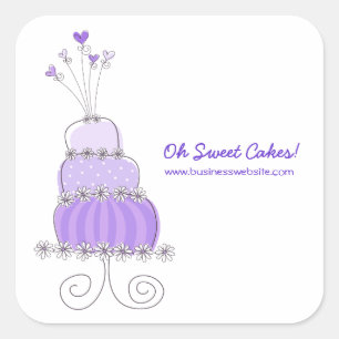 Lila Vitsisk Chic Bröllop Cake Sticker Fyrkantigt Klistermärke