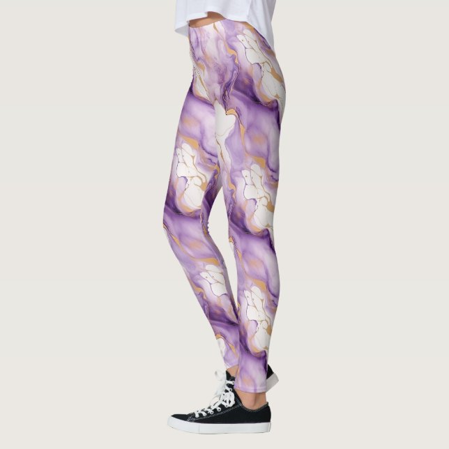 Lila Vitt Guld Abstrakt Leggings (Vänster)