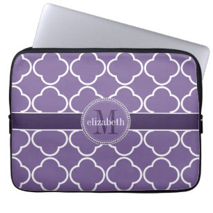 Lila  Vitt kvatrefolie Klöver Monogram Laptop Sleeve