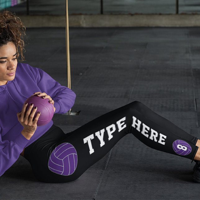 Lila Volleyball Anpassningsbar Team Namn & Player  Leggings (purple volleyball team leggings)