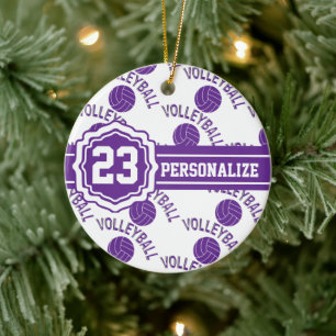 Lila Volleyball DIY Namn och nummer Julgransprydnad Keramik
