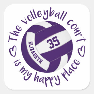 lila volleyball lycklig ställe girly typografi fyrkantigt klistermärke