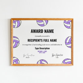 Lila Volleyball, pris för bästa spelarerkännande Poster