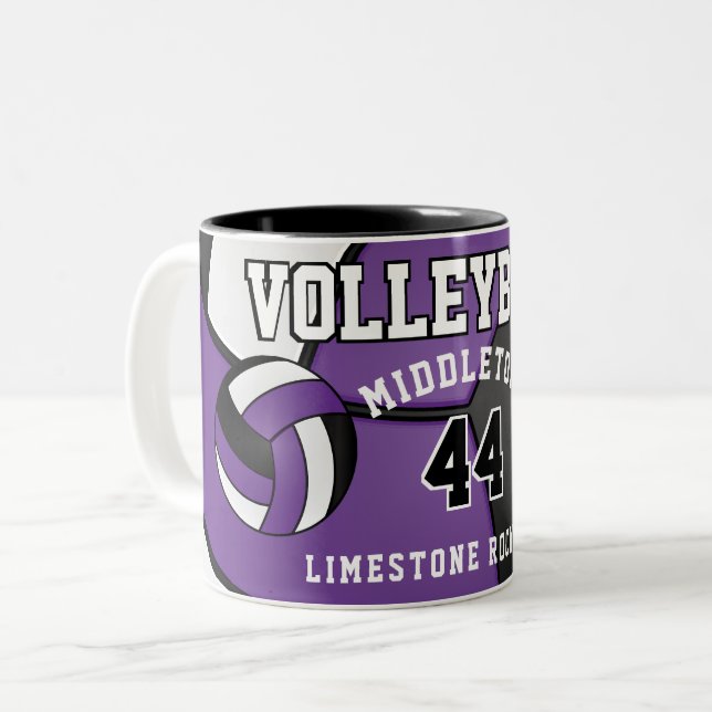 Lila Volleyball Sport Två-Tonad Mugg (Framsida vänster)