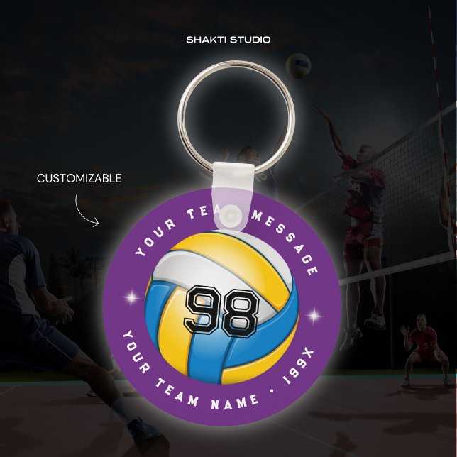 Lila Volleyball Sports Team Round Keychain Nyckelring (Skapare uppladdad)