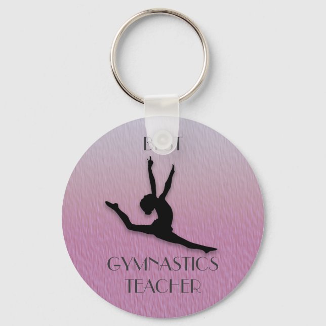 Lila w/Black Silhouette Gymnastics Teacher Gift Nyckelring (Framsida)