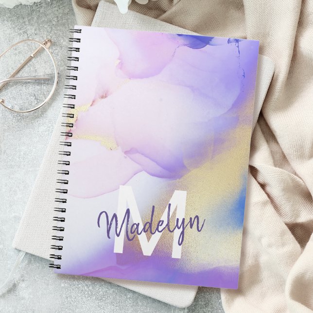 Lila Watercolor Abstrakt Girly Luxury Monogram Anteckningsbok (Skapare uppladdad)