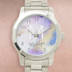 Lila Watercolor Abstrakt Girly Luxury Monogram Armbandsur