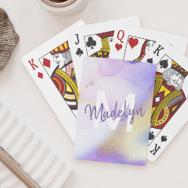 Lila Watercolor Abstrakt Girly Luxury Monogram Casinokort