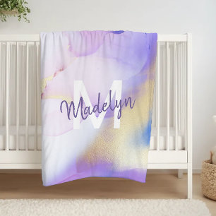 Lila Watercolor Abstrakt Girly Luxury Monogram Fleecefilt
