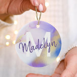 Lila Watercolor Abstrakt Girly Luxury Monogram Julgransprydnad Keramik<br><div class="desc">Anpassa enkelt den här glamorösa stil-abstrakt-lilac-vattenfärgen och guld-sprejbakgrunden med anpassningsbarna.</div>