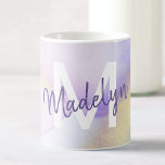 Lila Watercolor Abstrakt Girly Luxury Monogram Kaffemugg<br><div class="desc">Anpassa enkelt den här glamorösa stil-abstrakt-lilac-vattenfärgen och guld-sprejbakgrunden med anpassningsbarna.</div>