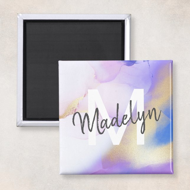 Lila Watercolor Abstrakt Girly Luxury Monogram Magnet (Skapare uppladdad)