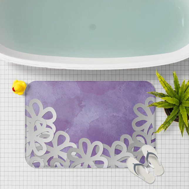 Lila Watercolor and White Flowers Badrumsmatta (Skapare uppladdad)