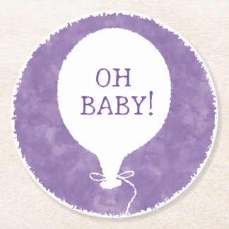 Lila Watercolor Anpassningsbar Text Baby Shower Oh Underlägg Papper Rund