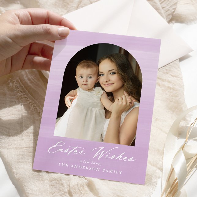 Lila Watercolor Arch 2 Photo Påsk Önskemål Julkort (Skapare uppladdad)
