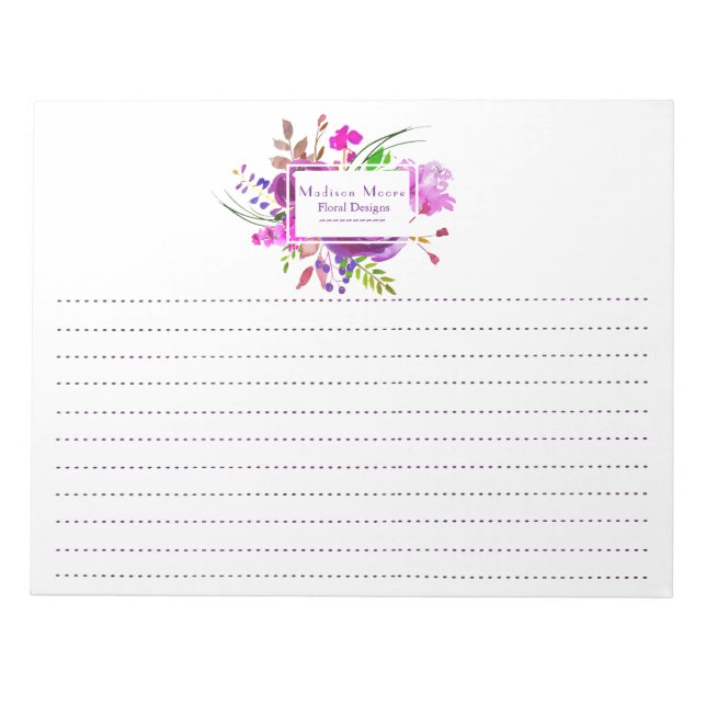 Lila Watercolor Blommigt Bouquet Lining Anteckningsblock (Framsida)