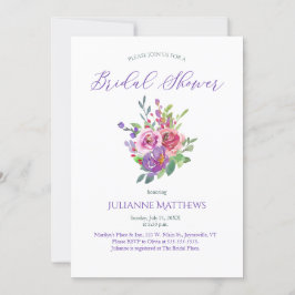 Lila Watercolor Blommigt Bouquet Möhippa Inbjudningar