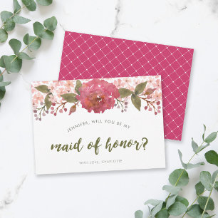 Lila Watercolor Blommigt Bröllop Maid of honor Inbjudningar