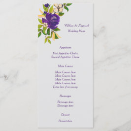 Lila Watercolor Blommigt Bröllop Menu Meny