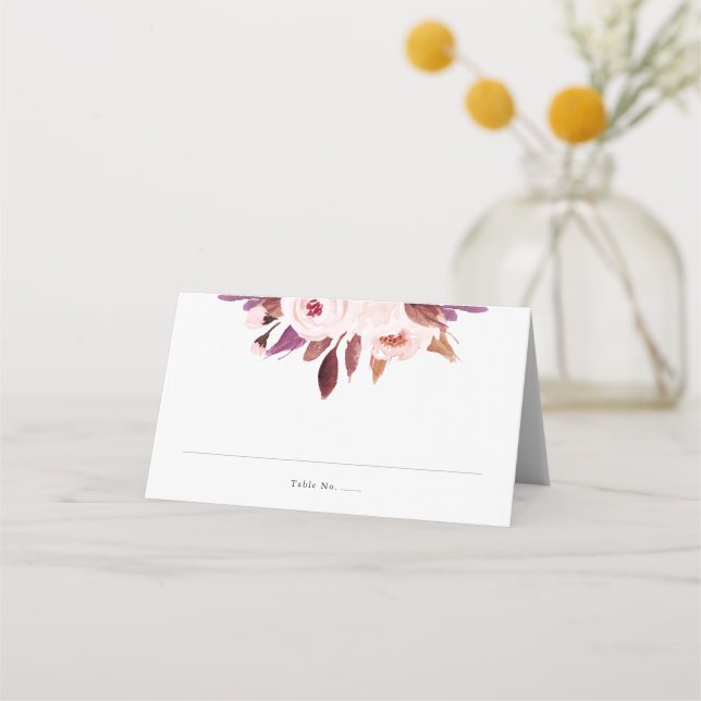 Lila Watercolor Blommigt Bröllop Place Card Placeringskort (Framsida)