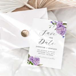 Lila Watercolor Blommigt Bröllop Spara Datumet