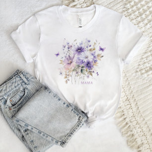 Lila Watercolor Blommigt Butterfly Mamma Namn T Shirt