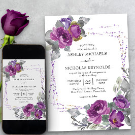 Lila Watercolor Blommigt Confetti Ram Bröllop Inbjudningar