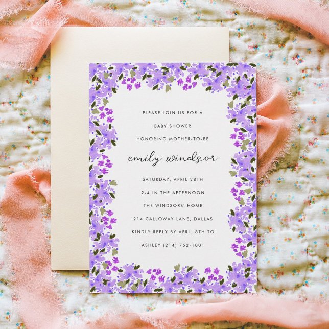 Lila Watercolor Blommigt Garden Baby Shower Inbjudningar (Skapare uppladdad)