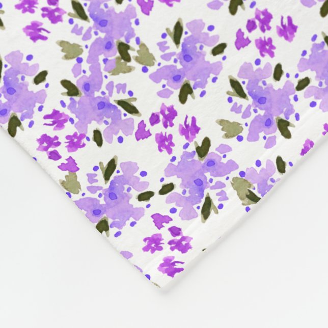 Lila Watercolor Blommigt Garden Fleece Blanket (Hörn)