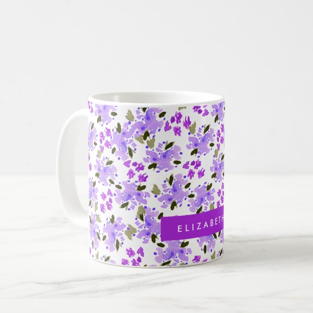 Lila Watercolor Blommigt Garden Personlig Kaffemugg (Framsida vänster)