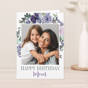 Lila Watercolor Blommigt Grattis på födelsedagen M Kort