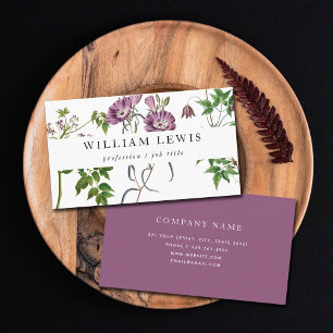 Lila Watercolor Blommigt & Greenery Professionell Visitkort