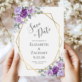 Lila Watercolor Blommigt Guld Ram Spara datum Spara Datumet