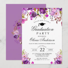 Lila Watercolor Blommigt Modern Studentfest Inbjudningar